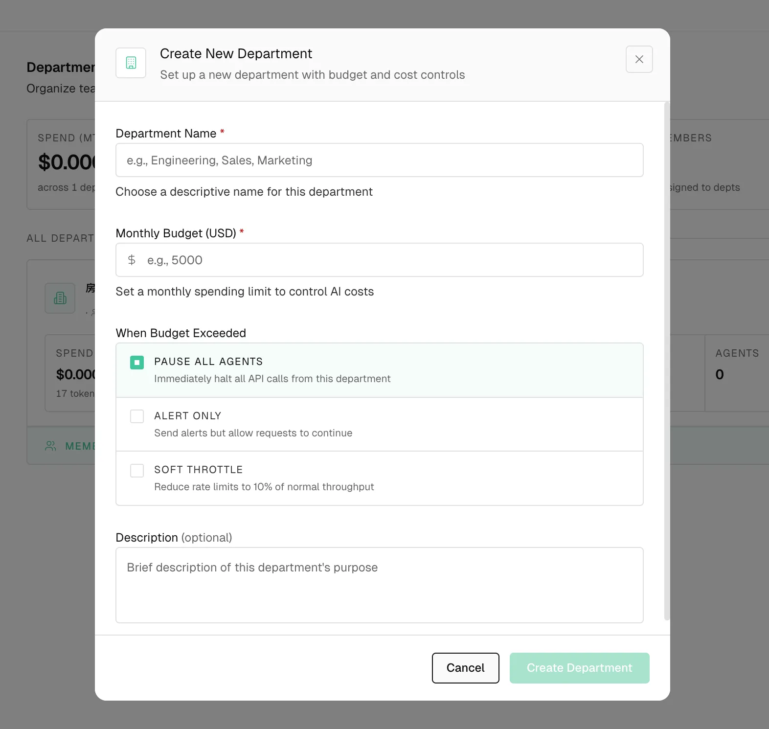 Create a new department